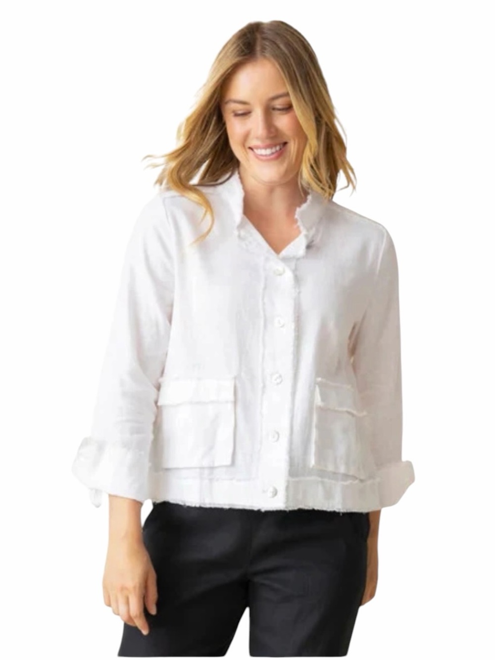 Habitat Linen Summer Breeze Solid White Frayed Edge Jacket Size Large #2328